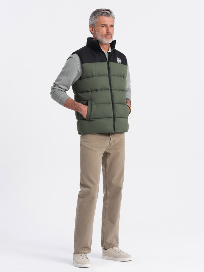 Men's quilted sleeveless jacket in contrasting colors - olive V4 OM-JAVJ-0161