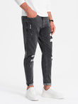 Washable men's TAPER FIT denim pants with rubbing - graphite V3 OM-PADP-0163
