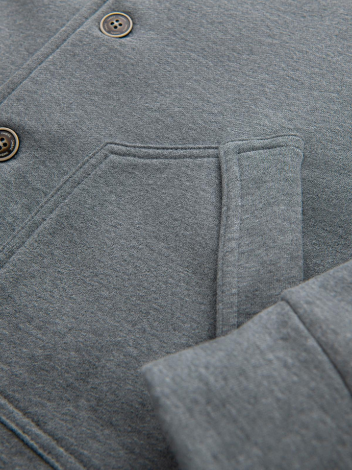 Pánská mikina na knoflíky se stojáčkem - šedá melanž V7 OM-SSZP-0240