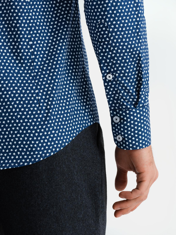 Cămașă bărbătească SLIM FIT cu model fin - albastru marin V1 OM-SHCS-0140