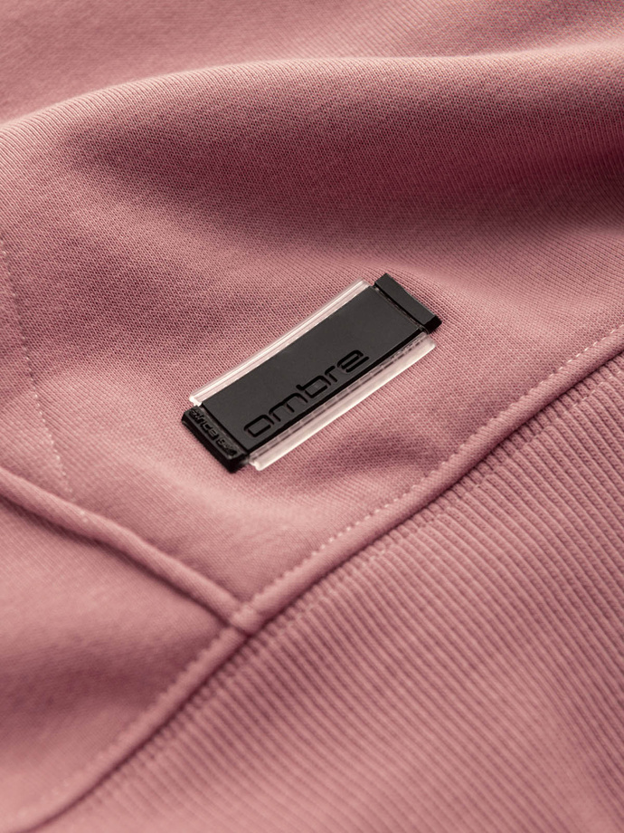 Men's BASIC cotton sweatshirt kangaroo hoodie - dark pink V4 OM-SSBN-0161