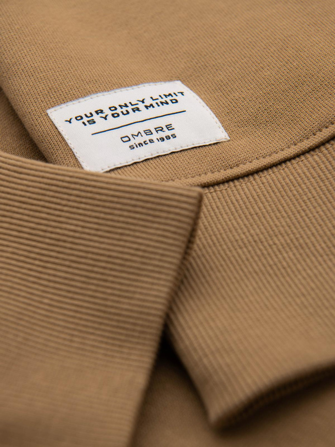 Pánska mikina BASIC s okrúhlym výstrihom - hnedá V2 OM-SSBN-0175