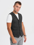 Men's wool blend vest with checkered lapels - graphite V1 OM-BLZV-0110