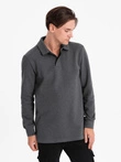 Hanorac cu guler polo cu tricot structurat pentru bărbați - grafit melange V1 OM-SSNZ-0149