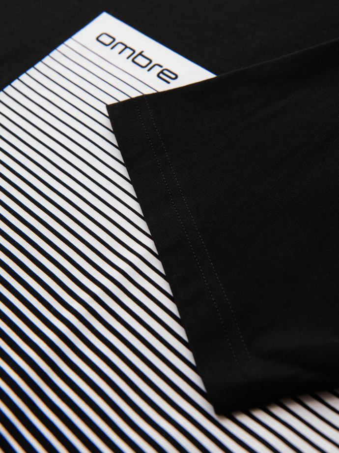Tricou bărbătesc din bumbac cu imprimeu grafic - negru V2 OM-TSPT-0246