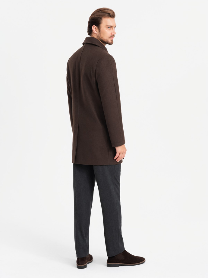 Pánsky dvojradový kabát s ozdobnými gombíkmi - tmavohnedý V3 OM-COWC-0109