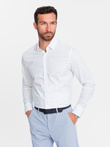 Pánská klasická bavlněná košile SLIM FIT s mikro vzorem - bílá V1 OM-SHCS-0156