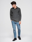 Men's structured knit polo collar sweatshirt - graphite melange V1 OM-SSNZ-0149