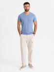BASIC men's classic cotton T-shirt with a serape neckline - blue V20 OM-TSBS-0237