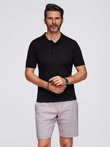 Men's SLIM FIT viscose vertical striped polo shirt - black V1 OM-POSS-0143