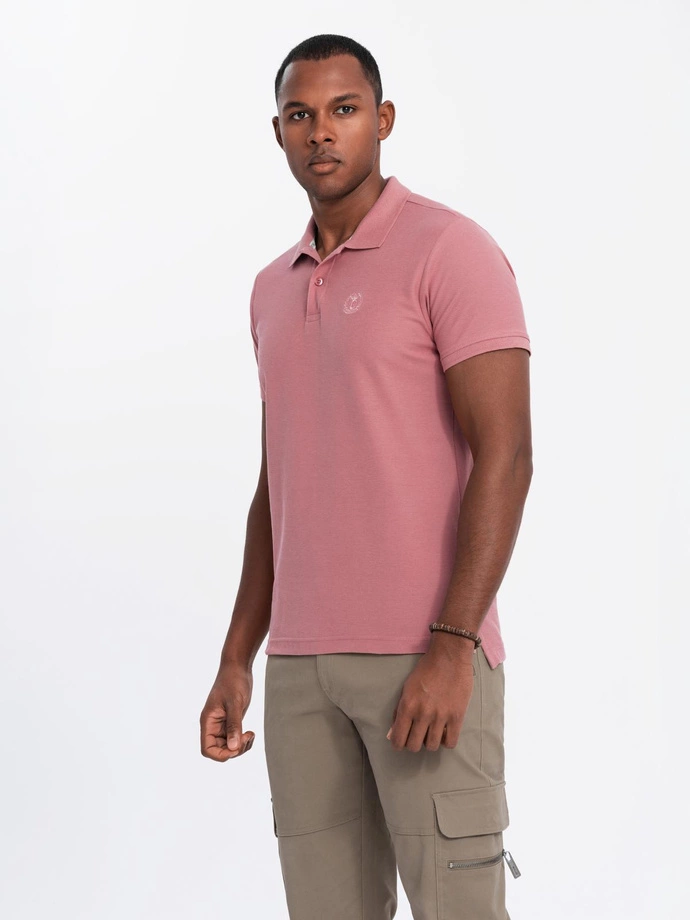 Tricou polo BASIC pentru bărbați, tricou piqué monocolor - roz închis V7 OM-POBS-0100