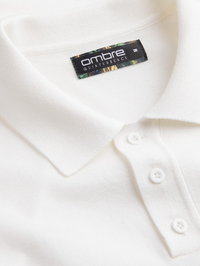 Pánská polokošile z měkkého úpletu s kontrastními pruhy - krémová V3 OM-POSS-0118