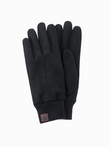 Men's eco suede gloves with welt - black V1 OM-ACGL-0112