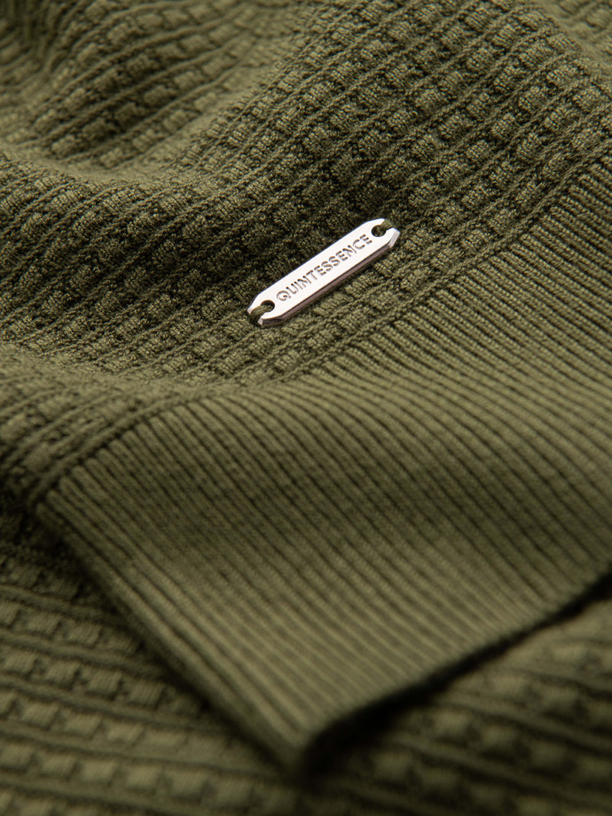 Structured men's sweater with round neckline - olive V1 OM-SWSW-0181