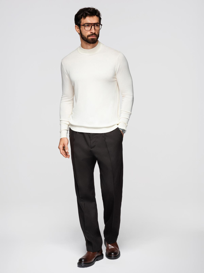 Men's knitted half turtleneck with viscose - cream V4 OM-SWTN-0100 