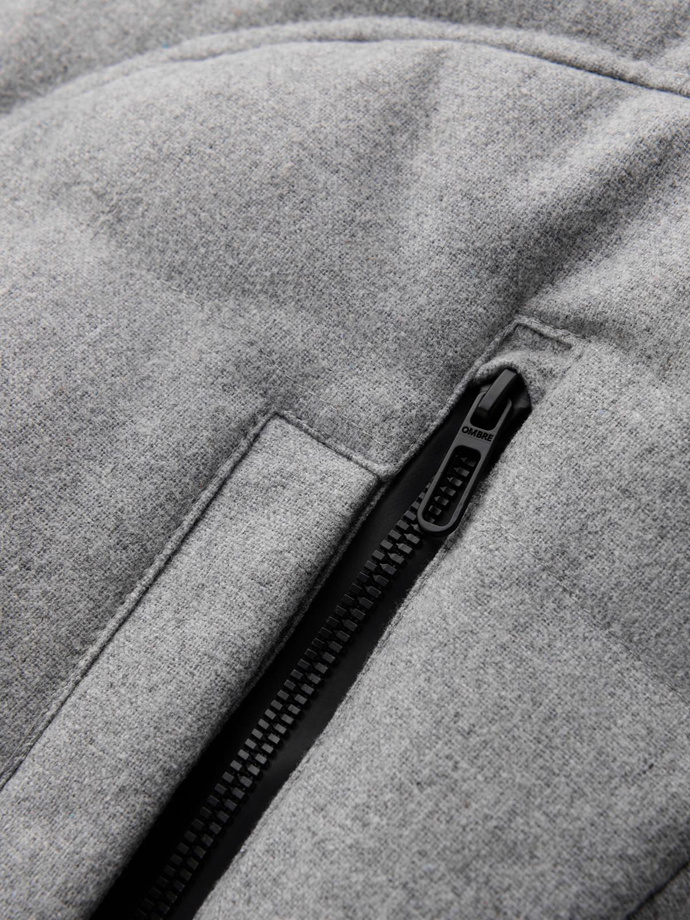 Pánska ľahká bunda so sieťovanou podšívkou a kapucňou - sivá V6 OM-JANP-0149