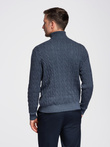 Men's turtleneck sweater with checkered weave - navy blue V3 OM-SWTN-0157