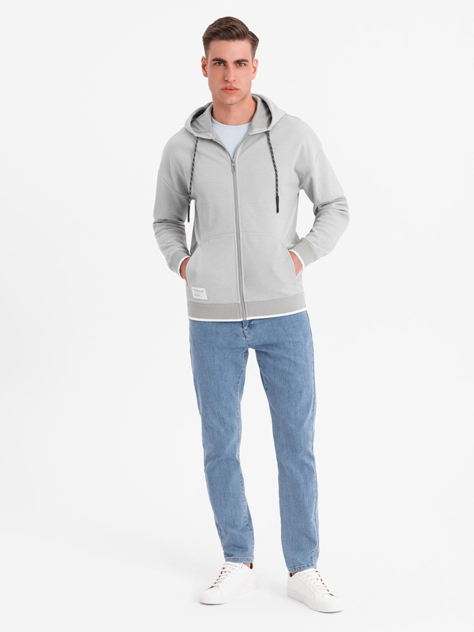 Men's softly structured hooded sweatshirt - grey V4 OM-SSZP-0191