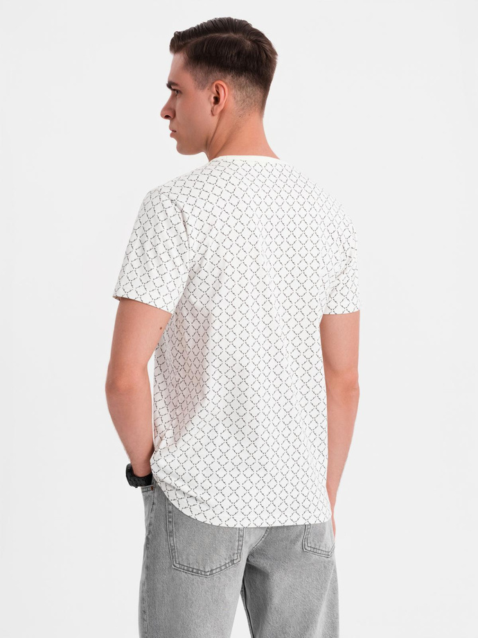 Tricou din bumbac imprimat cu decolteu rotund - negru V2 OM-TSFP-0225