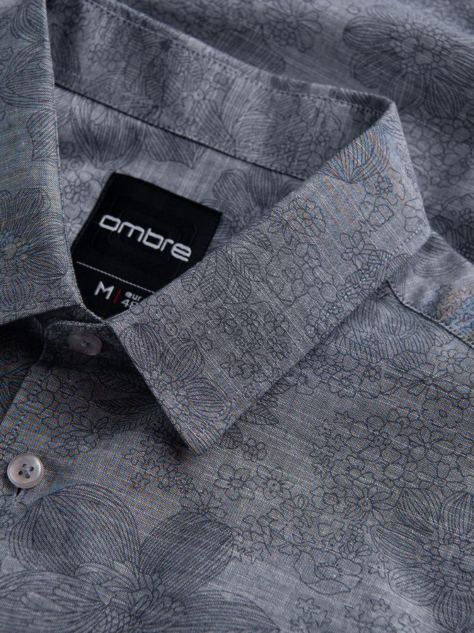 Cămașă bărbătească clasică din flanelă de bumbac cu carouri - gri V3 OM-SHCS-0157