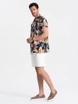 Viscose patterned men's short sleeve shirt - leaves V14 OM-SHPS-0113