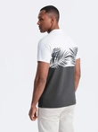 Men's two-tone t-shirt with palm leaf print - graphite V2 OM-TSPT-0177