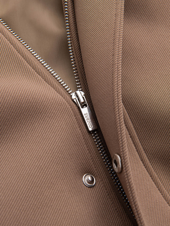 Men's hooded coat in fine stripe - coffee V1 OM-COSC-0112