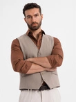 Vestă de costum pentru bărbați cu detalii clasice și căptușeală - bej V1 OM-BLZV-0142