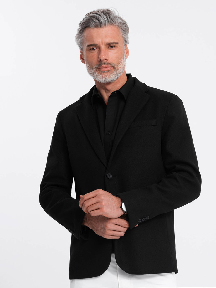 Pánske sako s ozdobnými gombíkmi na manžetách - čierne V3 OM-BLZB-0118