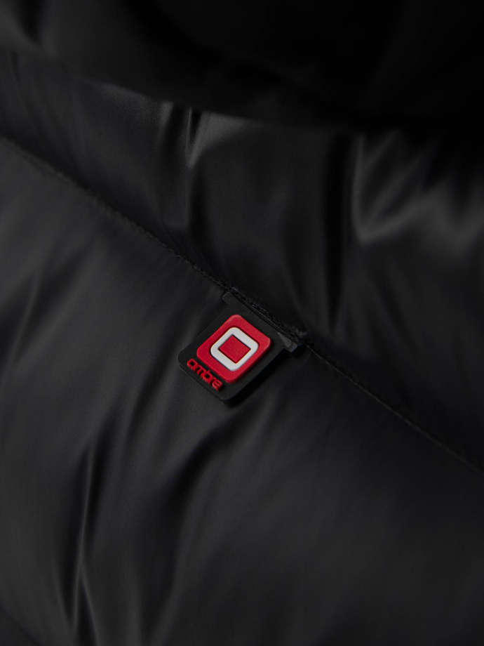 Modern quilted men's jacket of combined materials - black V1 OM-JAHP-0303