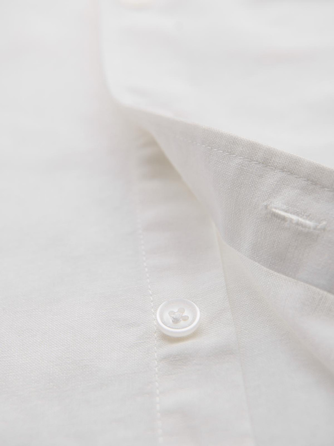 Men's short-sleeved linen-cotton shirt with pocket - broken white V1 OM-SHSS-0167