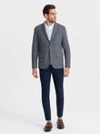 Men's blazer with elbow patches - navy blue V2 OM-BLZB-0108
