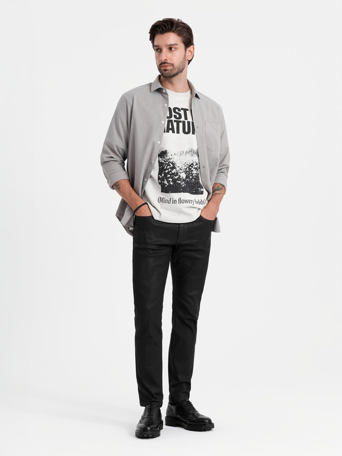 Men's REGULAR FIT shirt with pocket - gray V1 OM-SHCS-0148