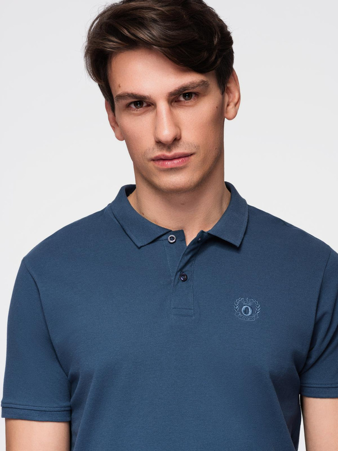 BASIC men's single color pique knit polo shirt - dark blue V13 OM-POBS-0100