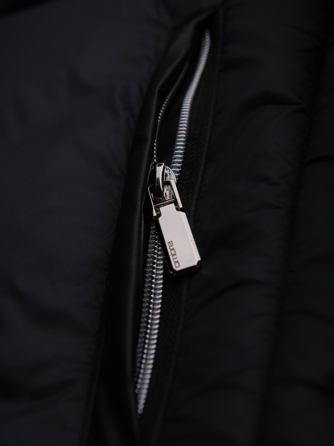 Jachetă clasică matlasată pentru bărbați cu guler înalt - negru V1 OM-JALP-0261