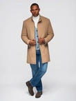 Structured fitted coat for men with high collar - light brown V4 OM-COWC-0136