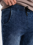 Pantaloni JOGGERY din denim marmorat pentru bărbați - albastru închis V1 OM-PADJ-0133