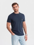 Tricou casual pentru bărbați cu buzunare aplicate - albastru marin V10 OM-TSCT-0109