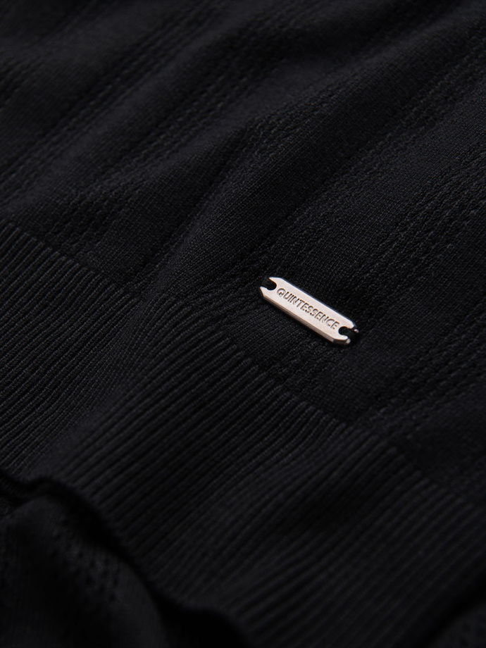 Men's openwork polo shirt with zipper at neckline - black V2 OM-POSS-0158