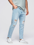 Men's CARROT FIT denim pants with rubbing - light blue V1 OM-PADP-0250