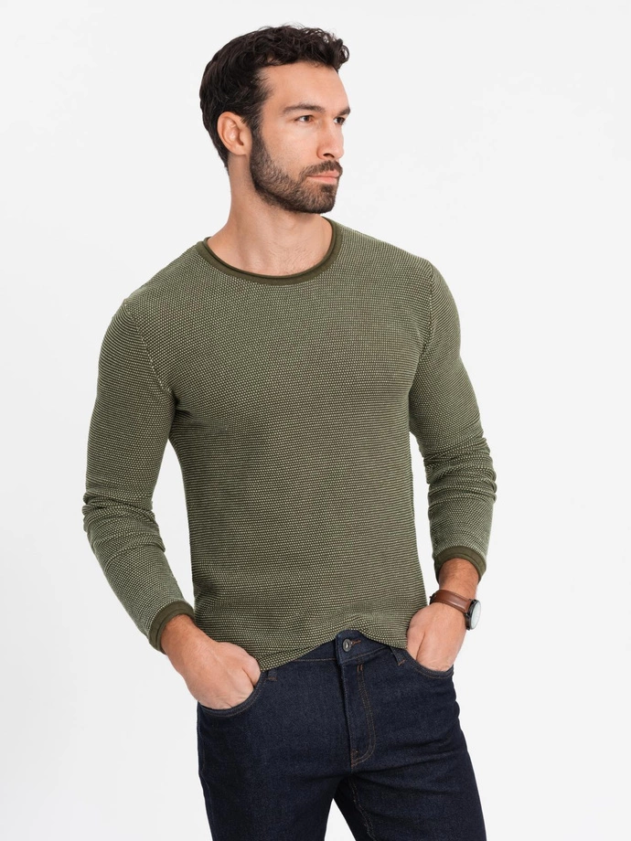 Men's knitted sweater with structured dots - olive V2 OM-SWSW-0118 