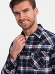 Men's checkered flannel shirt with pockets - navy blue and red V2 OM-SHCS-0149