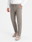Classic men's chino pants with fine texture - dark beige V1 OM-PACP-0188