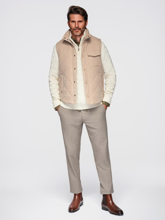 Men's peach effect quilted vest - beige V1 OM-JAVJ-0277