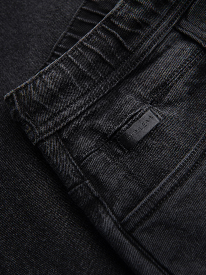 Men's shorts with elastic waistband and wash effect - black V4 OM-SRDS-0192