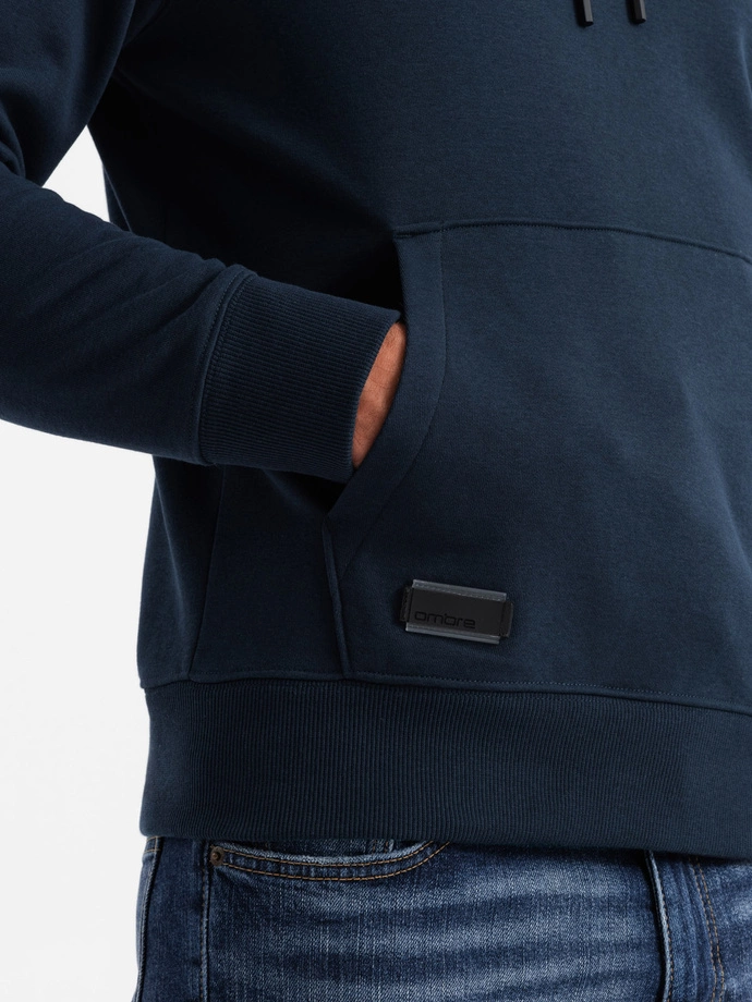 BASIC vyriški medvilniniai marškinėliai su gobtuvu - tamsiai mėlyni V1 OM-SSBN-0161