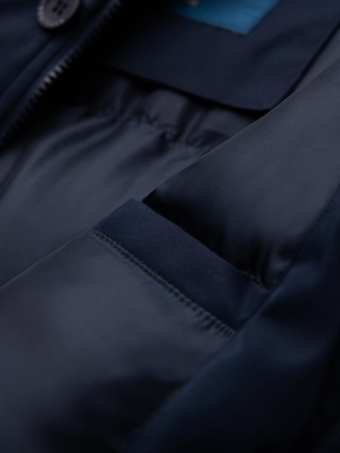 Parka elegantă pentru bărbați cu buzunare cargo și glugă - albastru marin V2 OM-JAPJ-0287