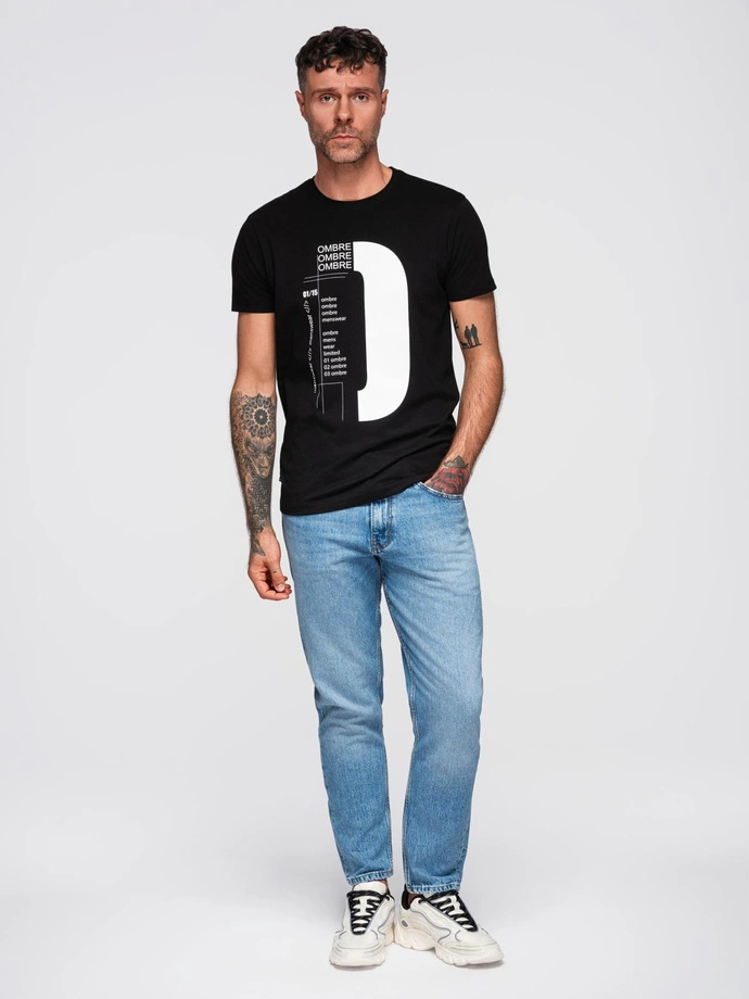 Men's printed cotton t-shirt - black V3 OM-TSPT-0166