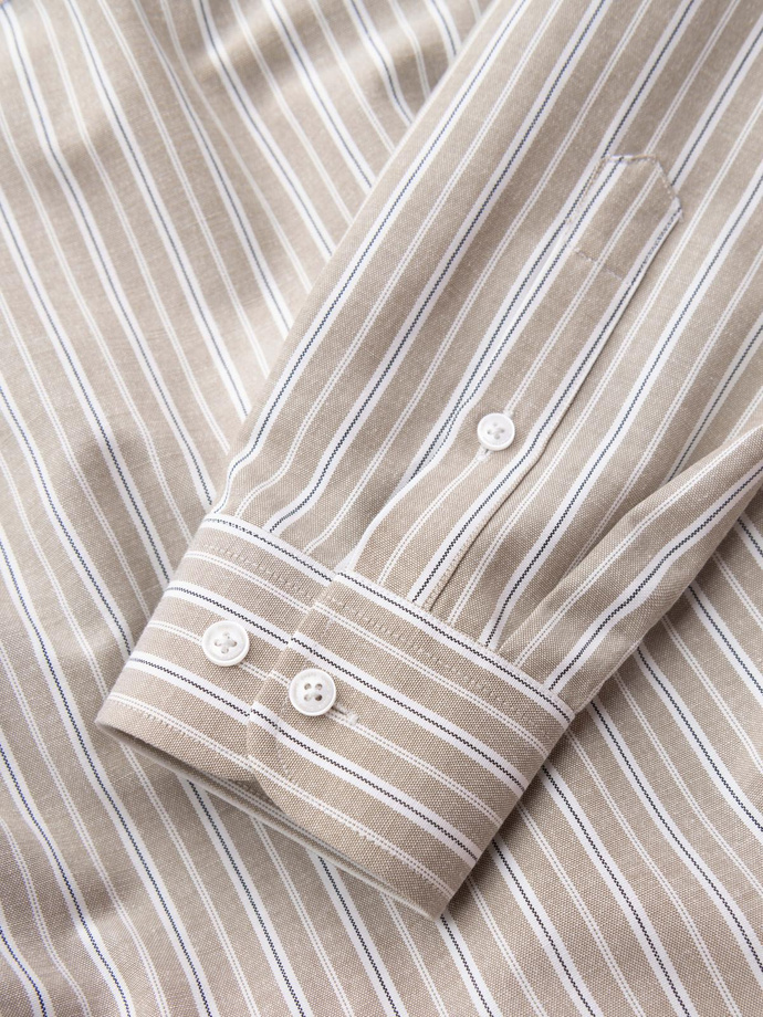 Men's cotton REGULAR FIT shirt with fine stripes - beige V1 OM-SHOS-0170