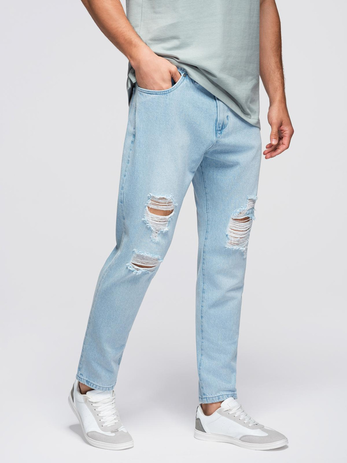 Men's CARROT FIT denim pants with rubbing - light blue V1 OM-PADP-0250